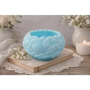 Vintage Fenton Blue Satin Glass Water Lily Bowl